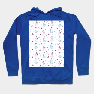 Cute Watercolor Snowmen and Cardinal Birds Pattern Hoodie